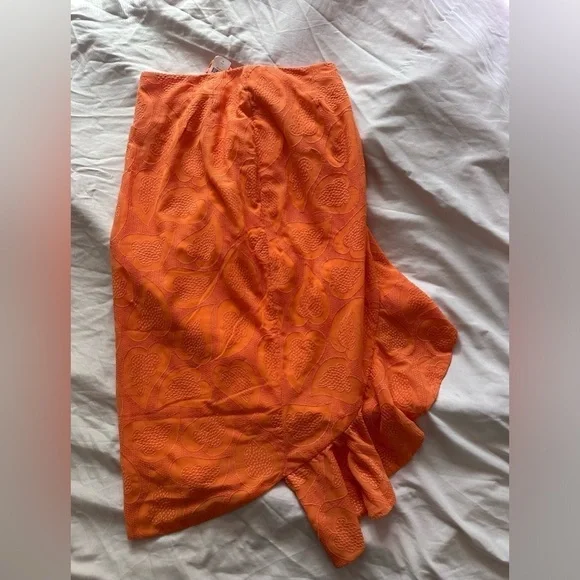 Anthropologie Maeve Slim Ruffle Wrap Skirt in Orange - Size 10 NWT - Picture 4 of 10
